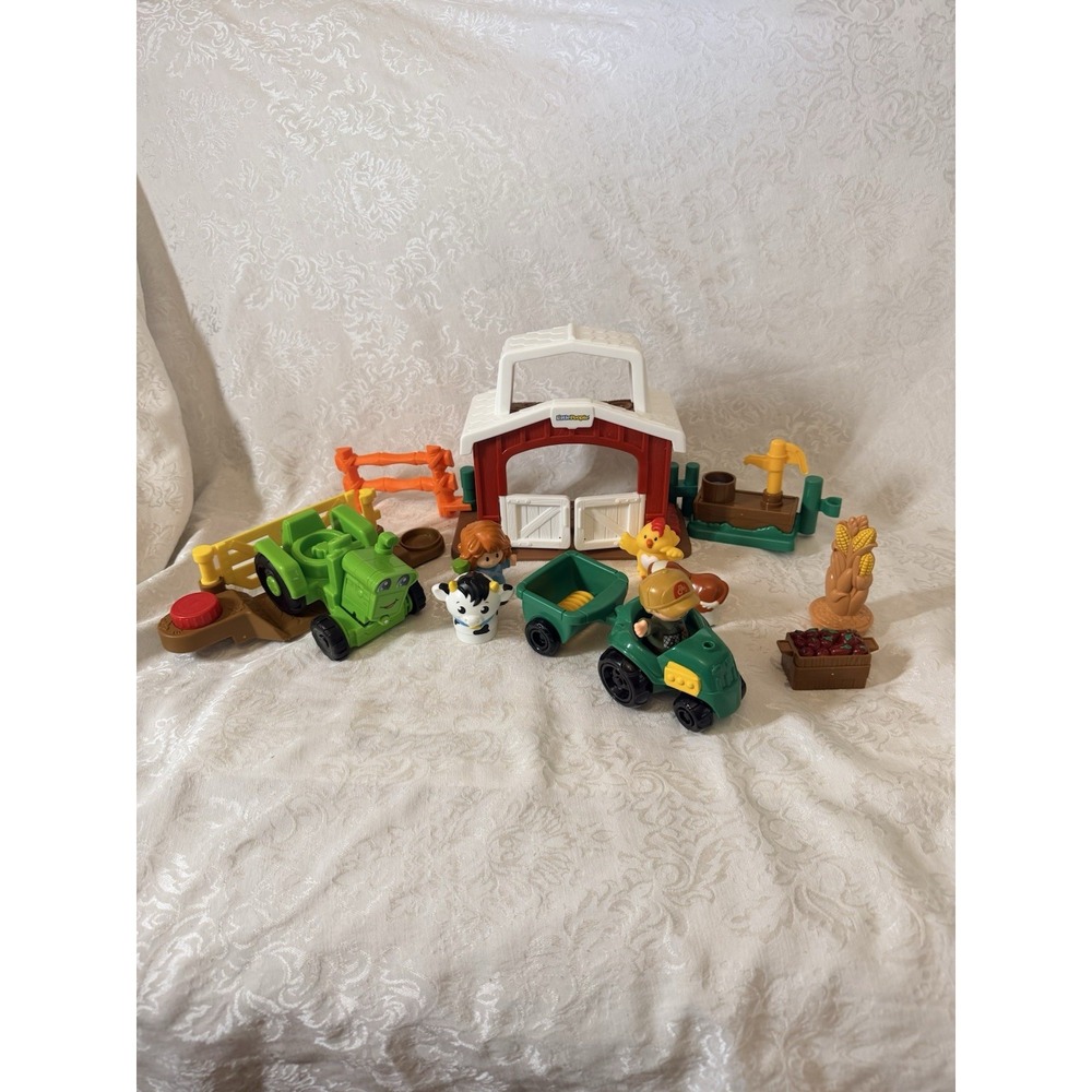 Fisher Price Little People Farm Barn Shed Tractor Farmer crops Chicken 14pc Lot - Picture 1 of 6